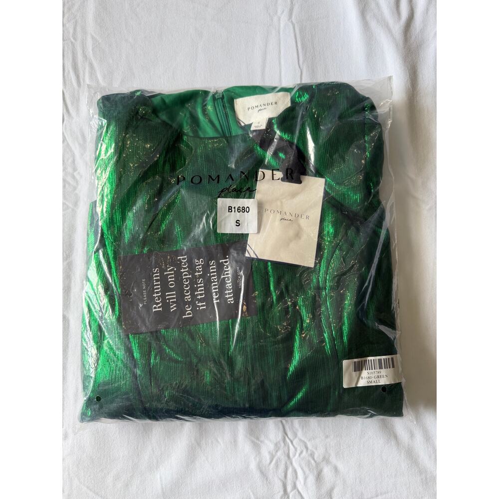 NWT Tuckernuck Pomander Place Lillith Emerald Metallic Pleated Midi Dress S - Picture 4 of 7